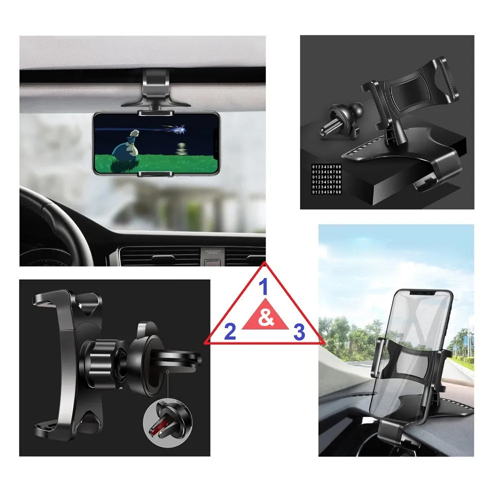 3 in 1 Car GPS Smartphone Holder: Dashboard / Visor Clamp   AC Grid Clip for Huawei P Smart - Black