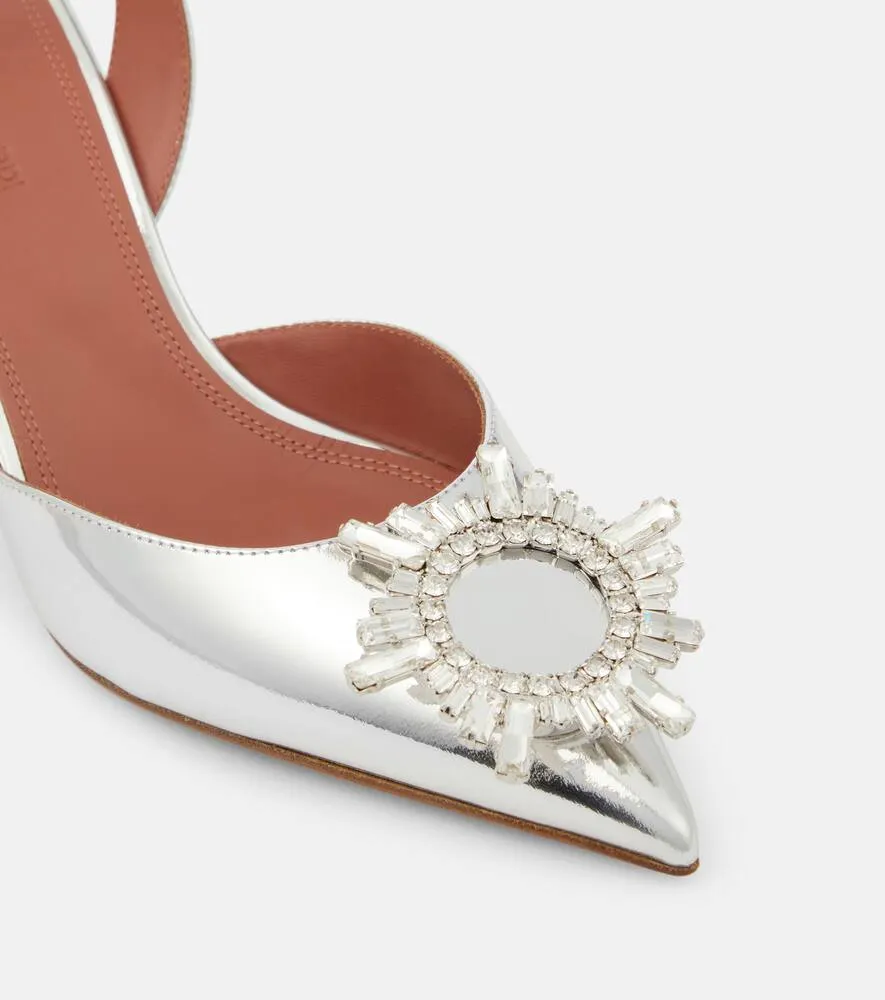 Amina Muaddi Begum 70 mirrored leather slingback pumps