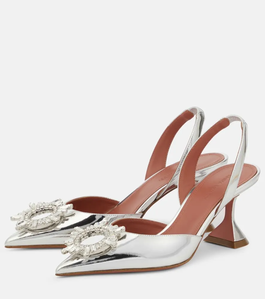 Amina Muaddi Begum 70 mirrored leather slingback pumps
