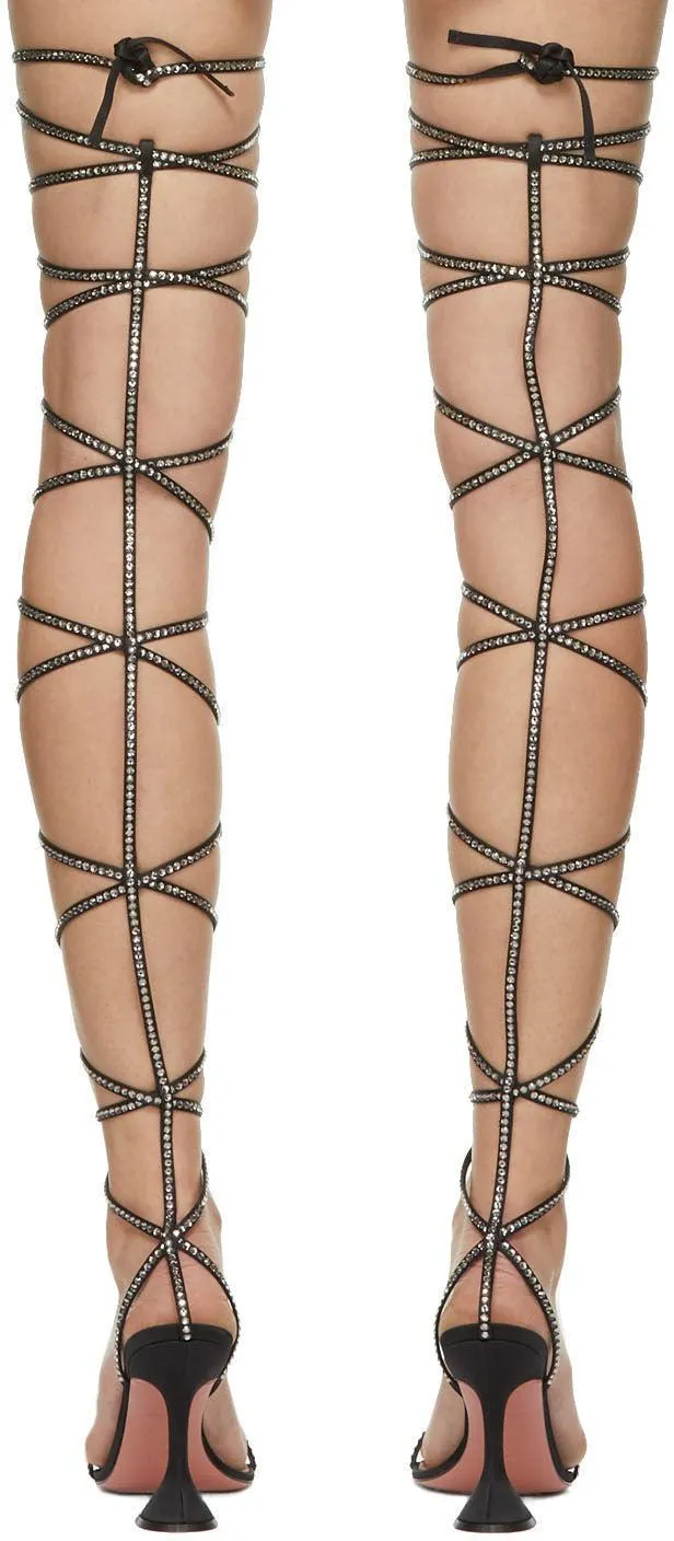 Amina Muaddi Black AWGE Edition Thigh-High LSD Gladi Heeled Sandals
