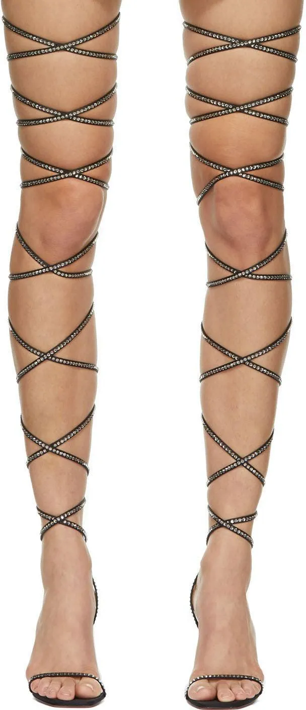 Amina Muaddi Black AWGE Edition Thigh-High LSD Gladi Heeled Sandals