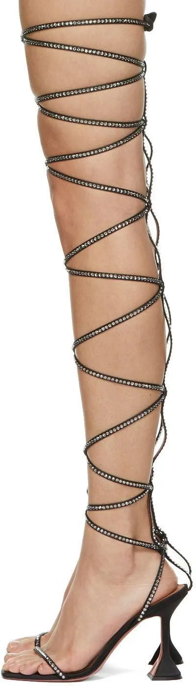 Amina Muaddi Black AWGE Edition Thigh-High LSD Gladi Heeled Sandals