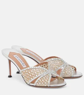 Aquazzura Crystal Lover 75 leather-trimmed mules