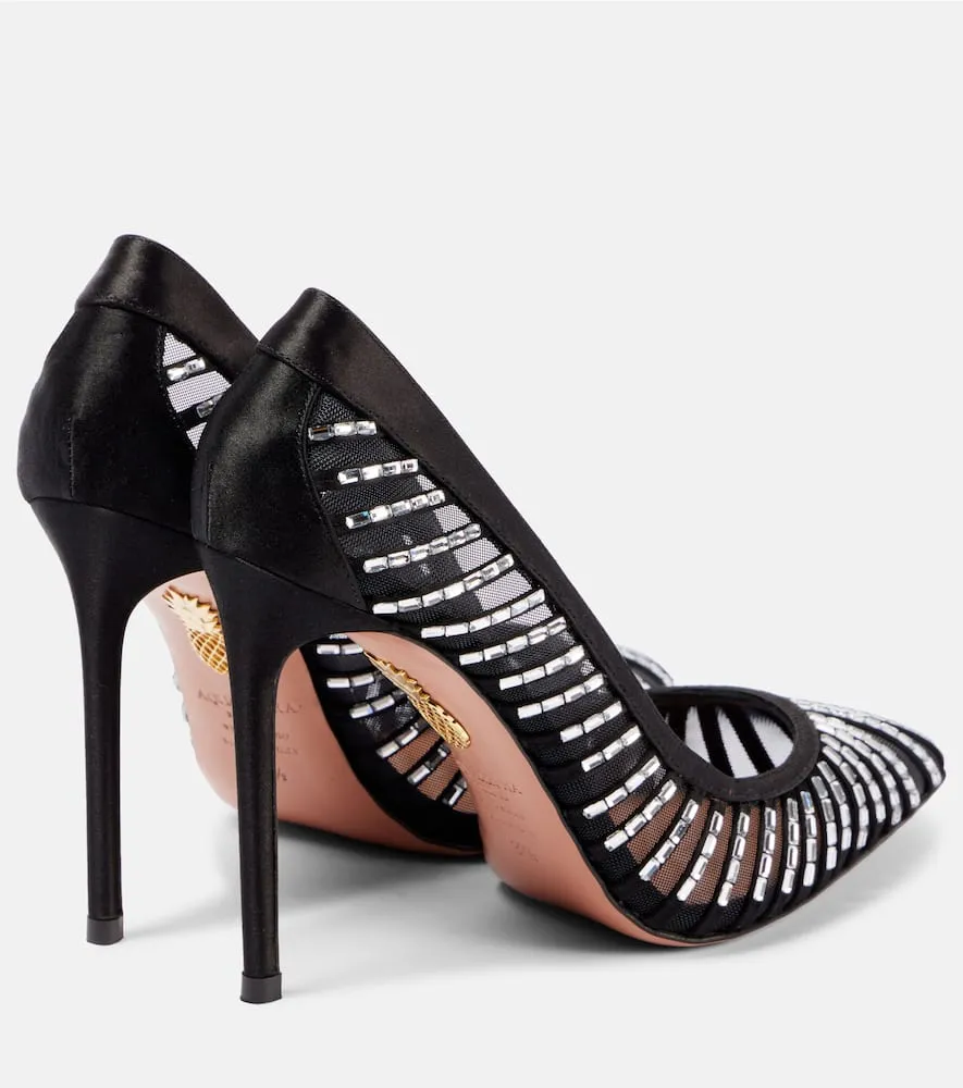 Aquazzura Passions Crystal 105 satin and mesh pumps