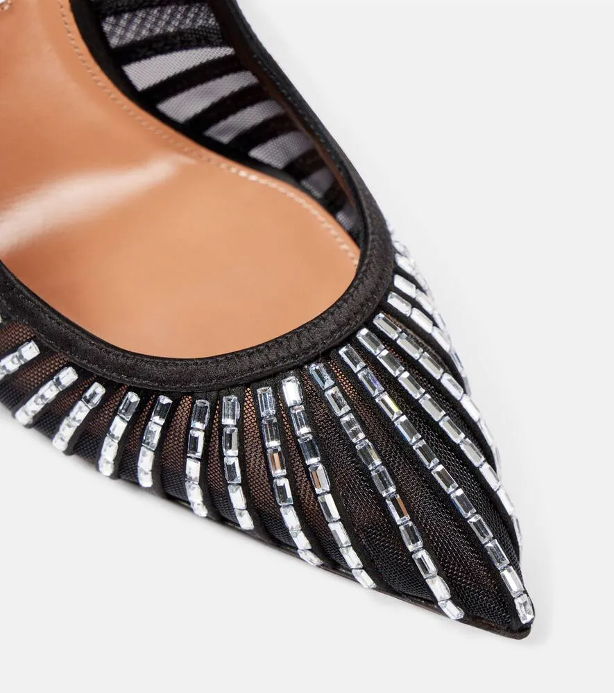 Aquazzura Passions Crystal 105 satin and mesh pumps