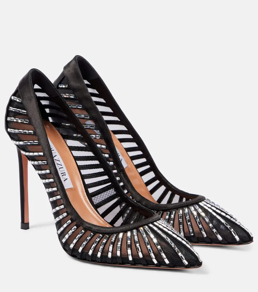 Aquazzura Passions Crystal 105 satin and mesh pumps