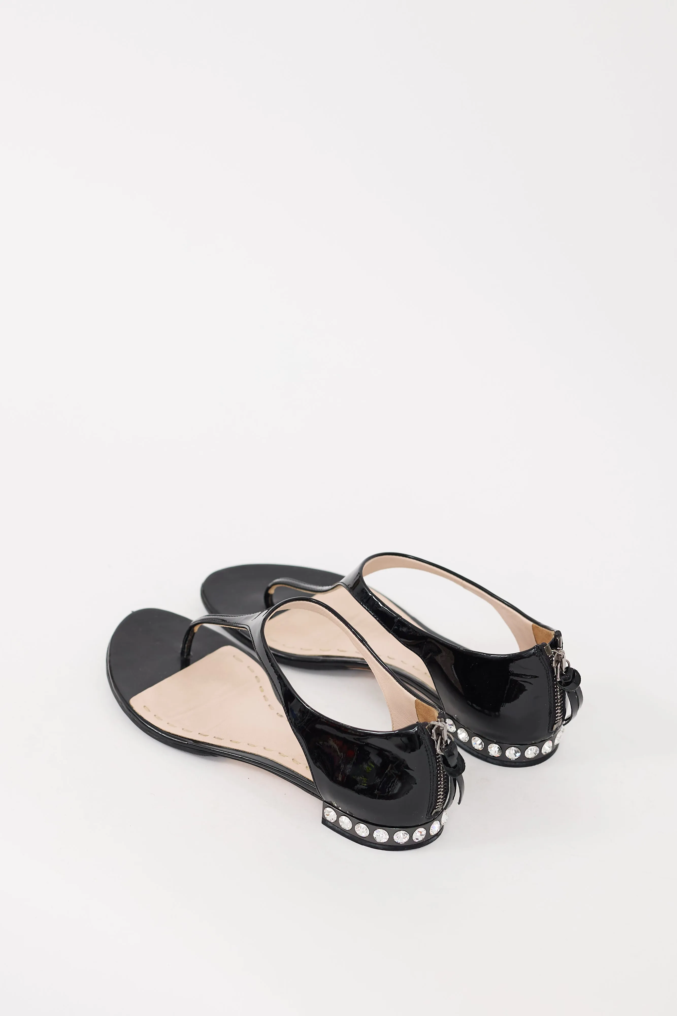 Black Patent Leather Crystal Heel Sandal