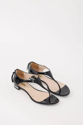 Black Patent Leather Crystal Heel Sandal