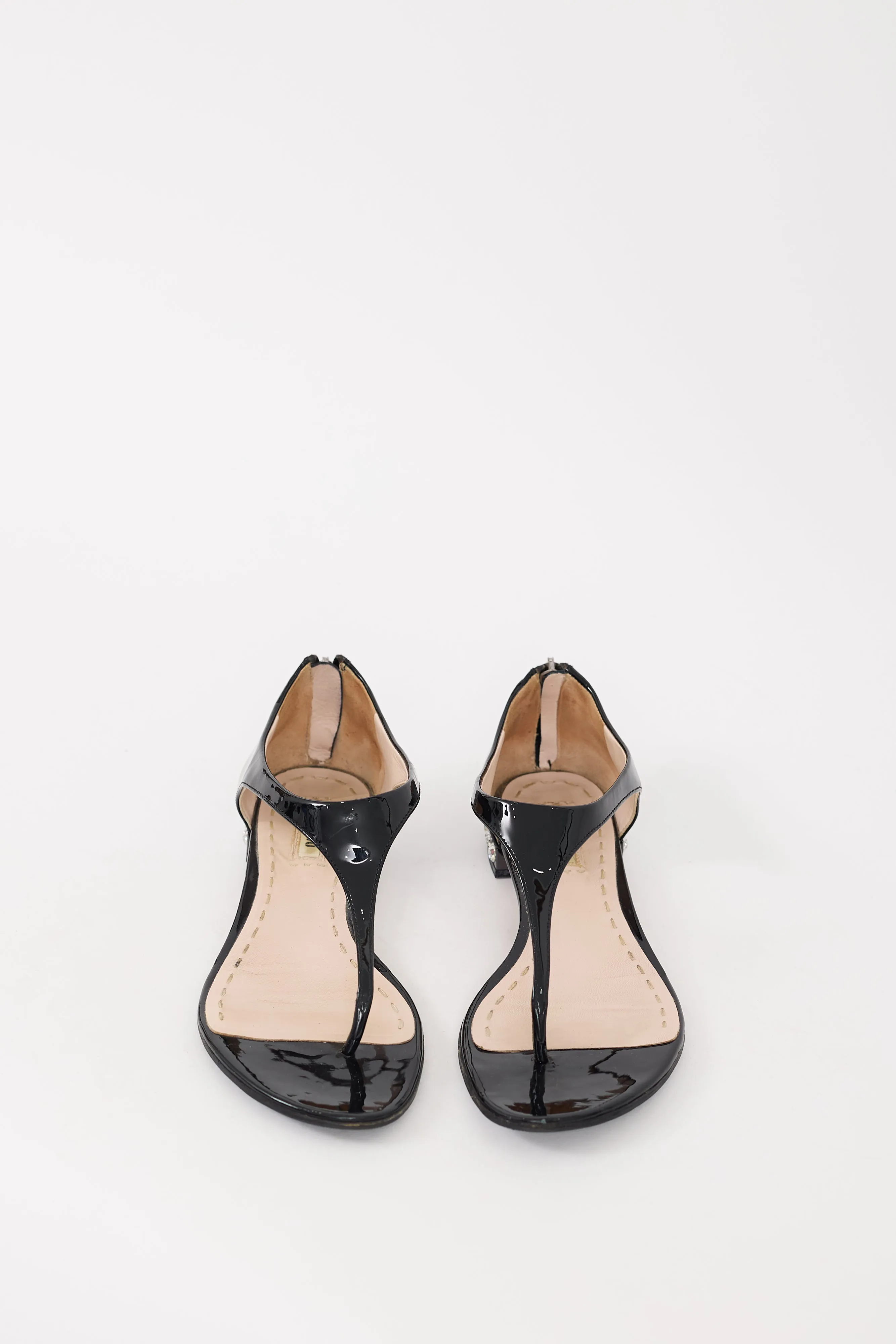 Black Patent Leather Crystal Heel Sandal