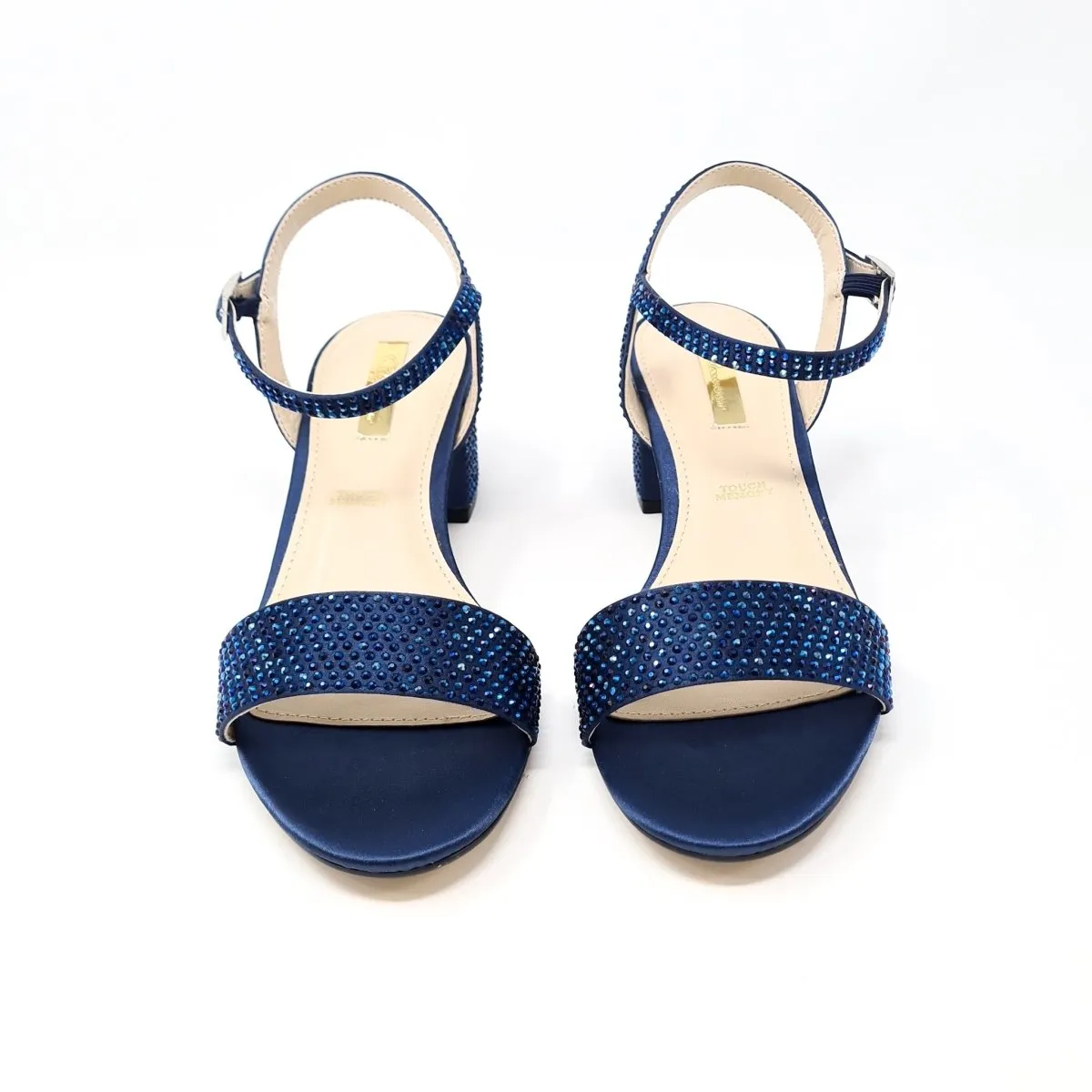 Glamour Adele Navy Diamante Block Heel Sandals