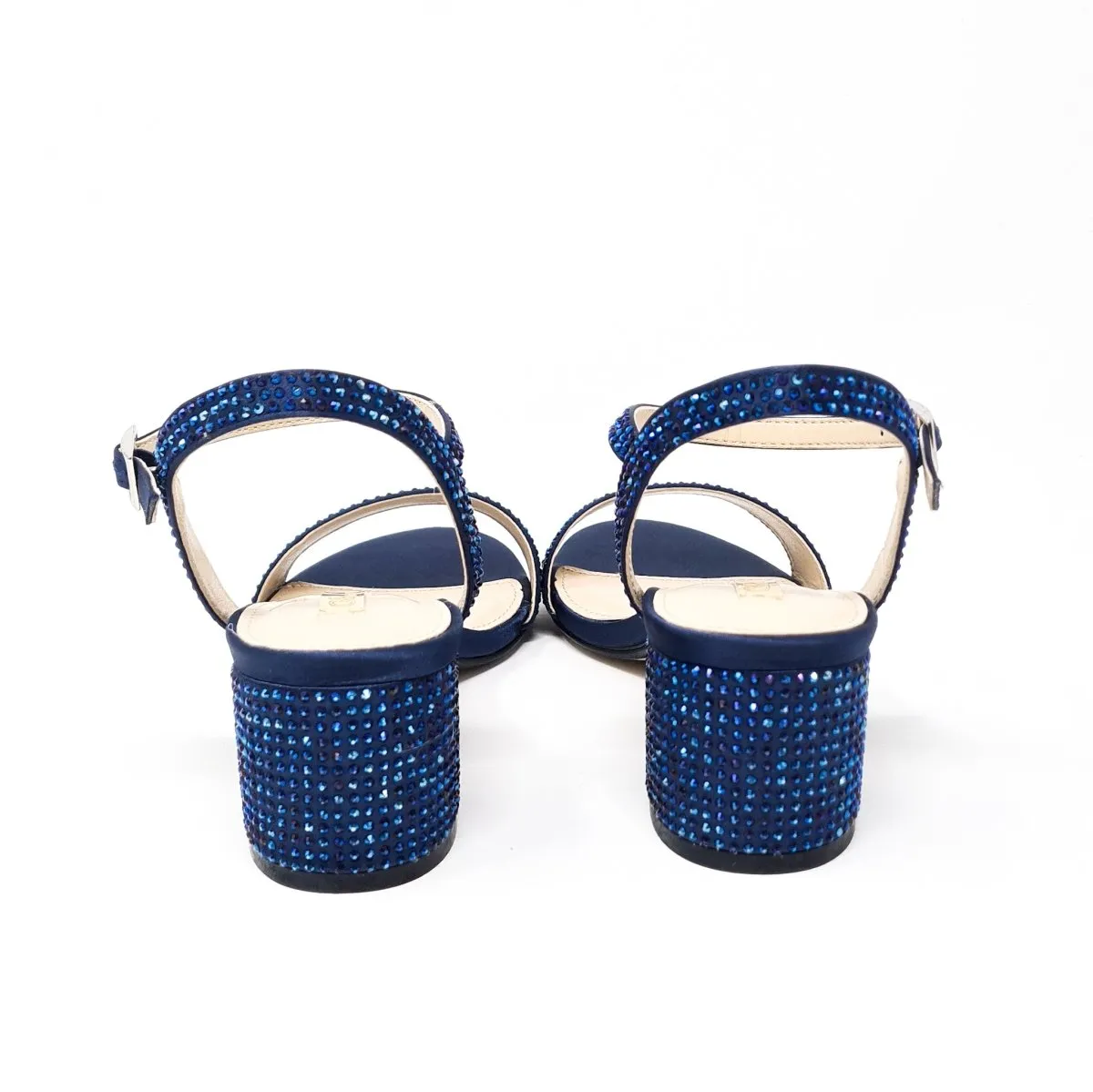 Glamour Adele Navy Diamante Block Heel Sandals