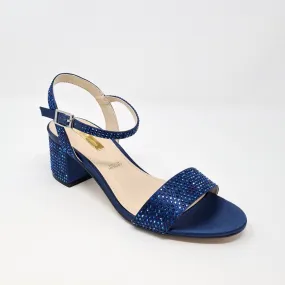 Glamour Adele Navy Diamante Block Heel Sandals