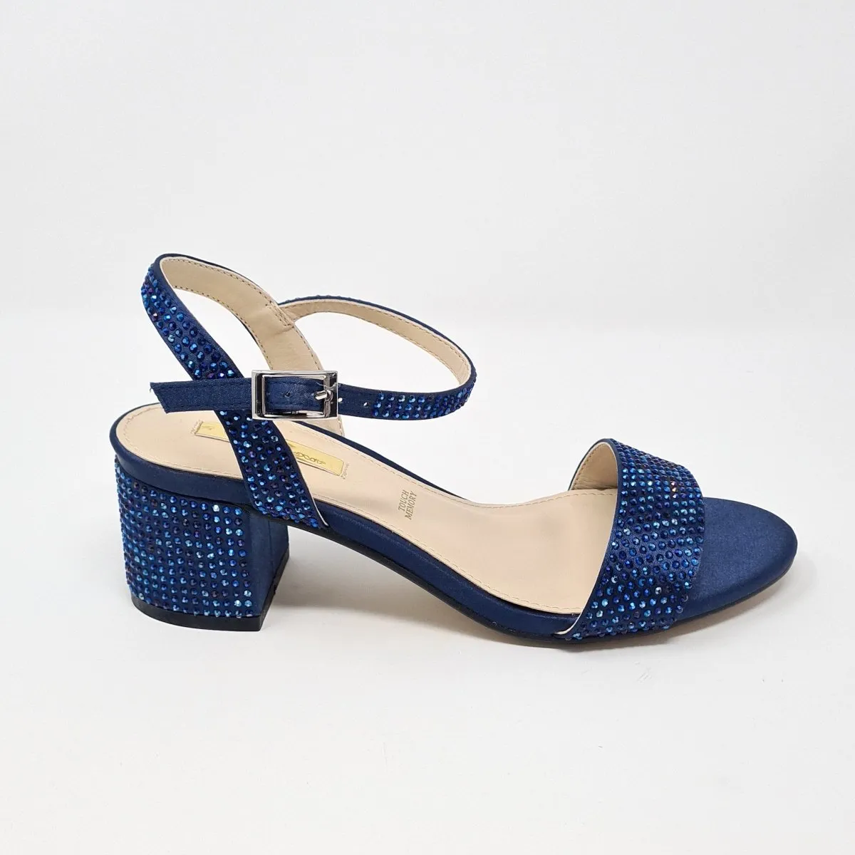 Glamour Adele Navy Diamante Block Heel Sandals