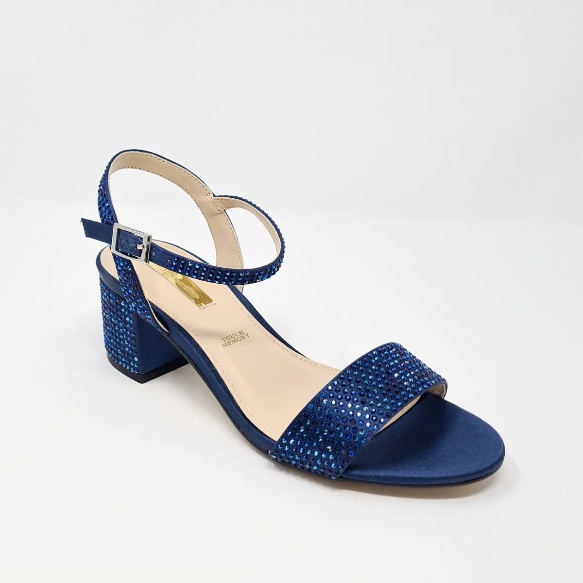 Glamour Adele Navy Diamante Block Heel Sandals