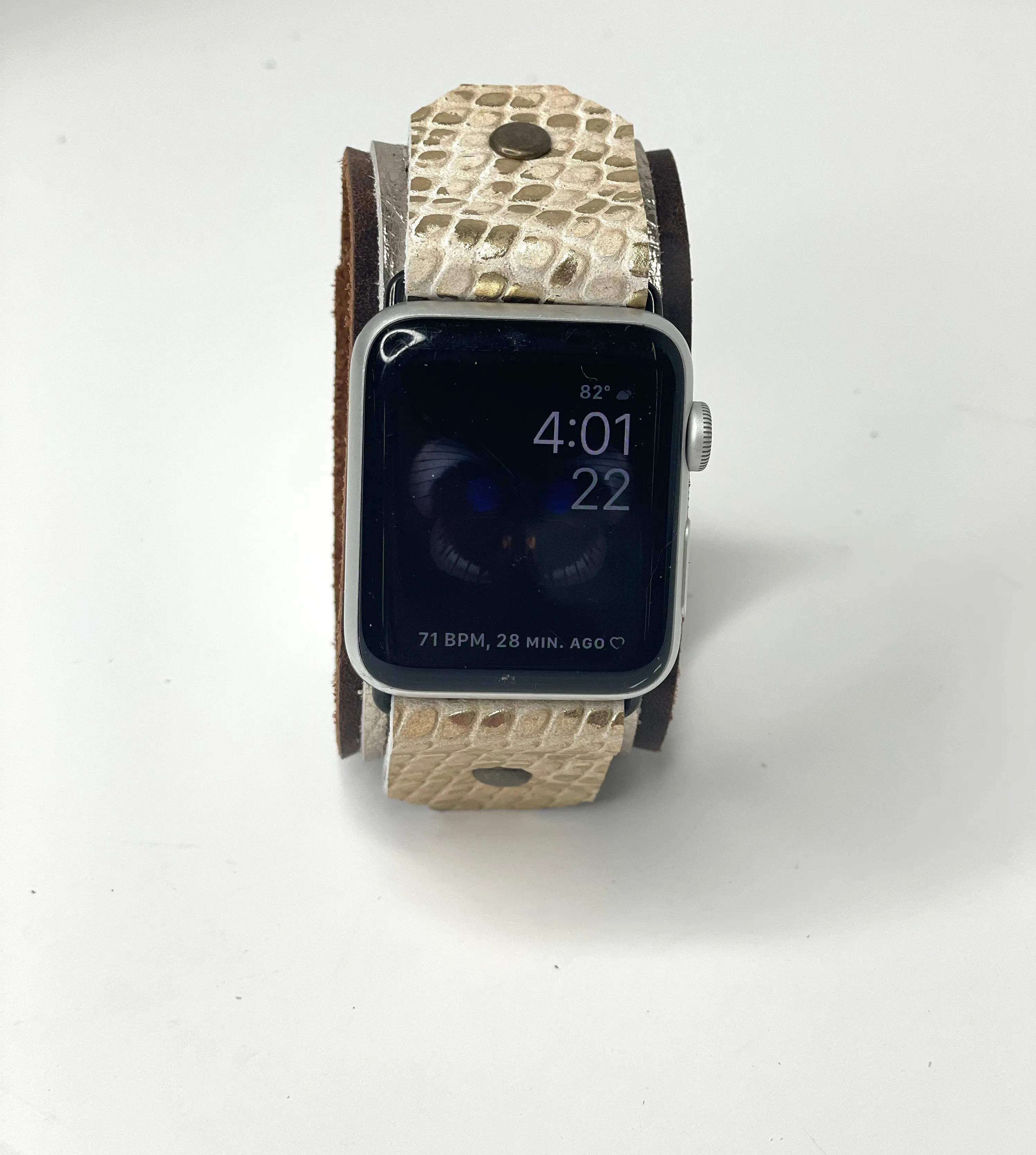 iwatch band with snaps silver with gold Croc accents (small)