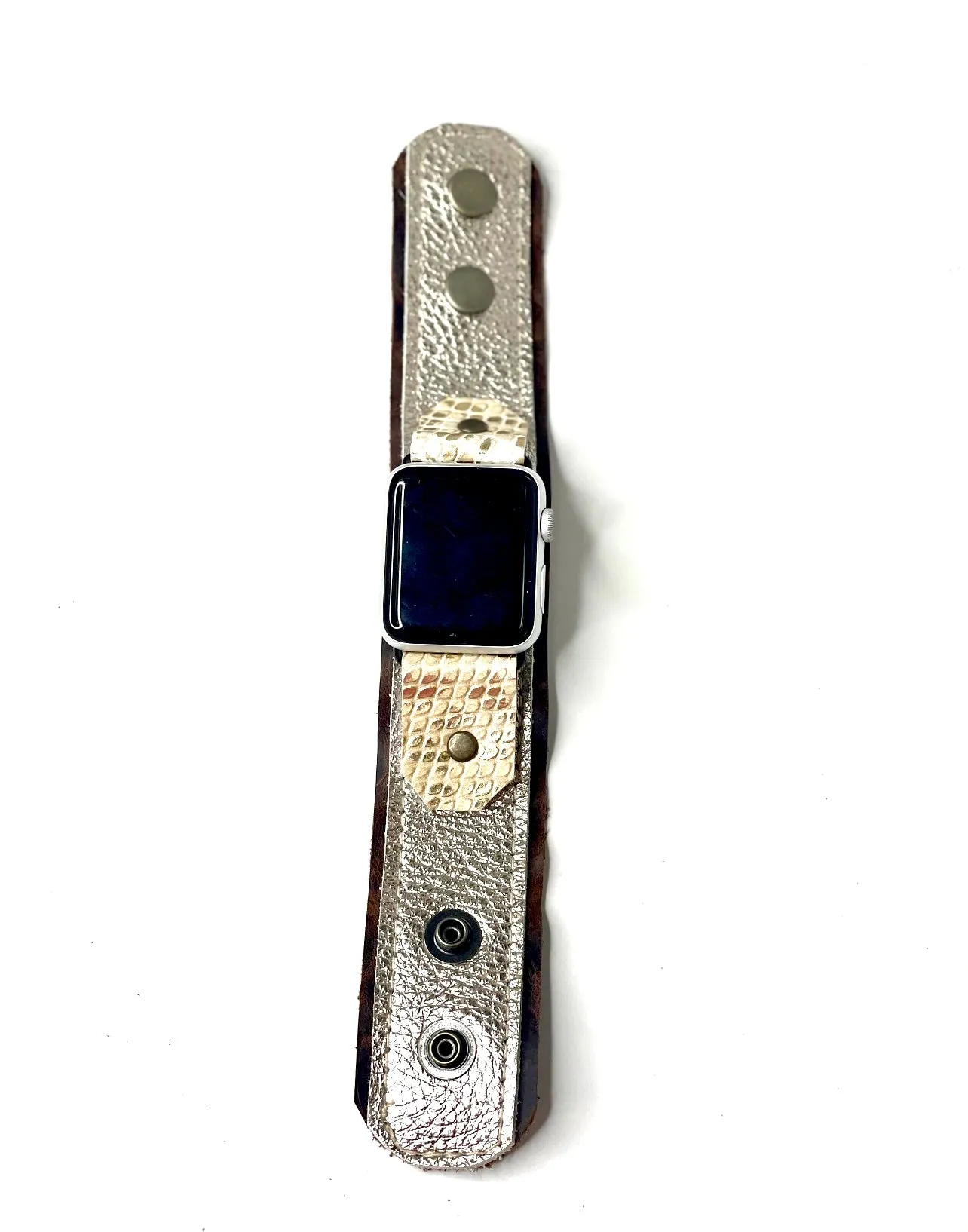 iwatch band with snaps silver with gold Croc accents (small)