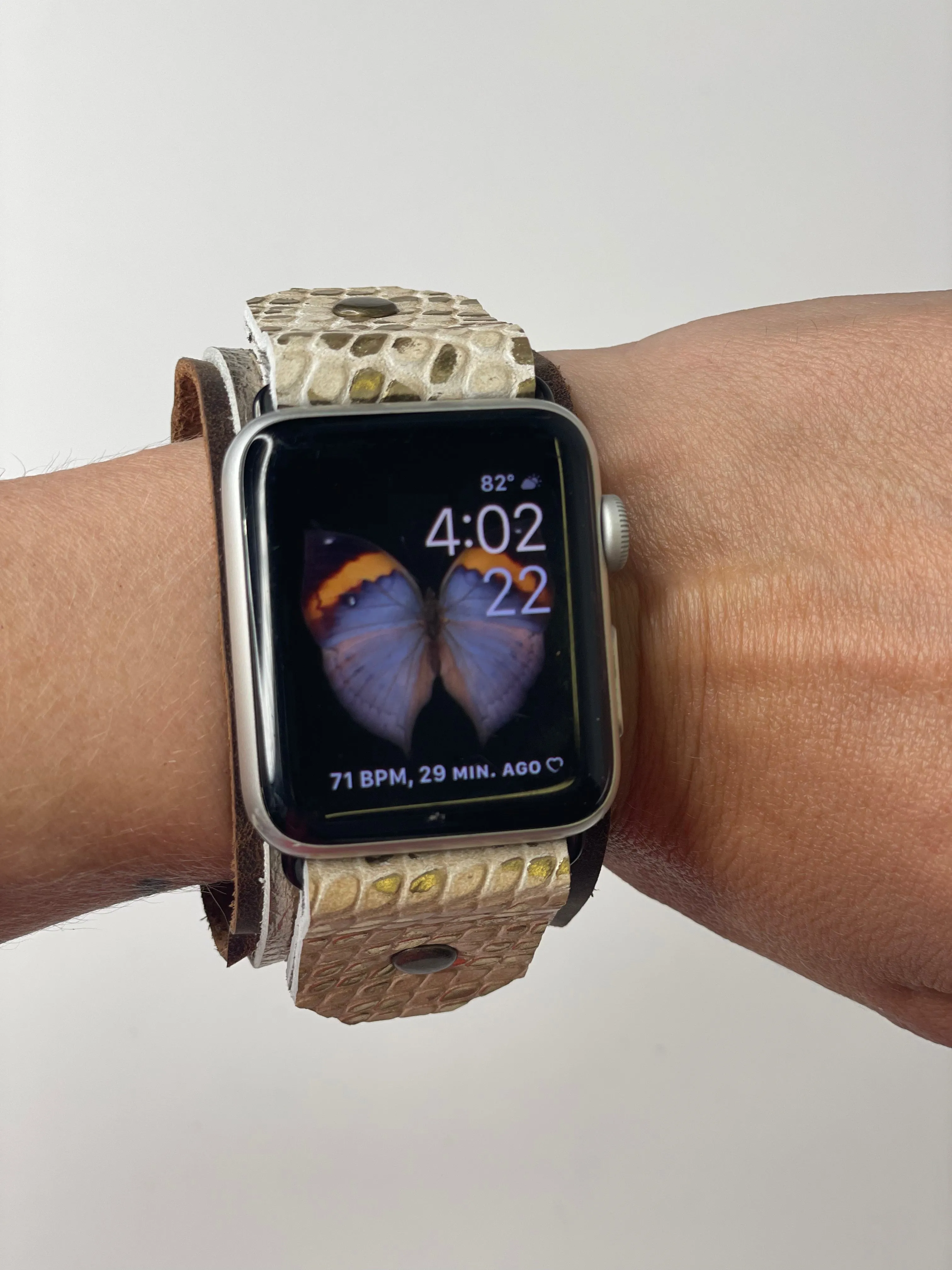 iwatch band with snaps silver with gold Croc accents (small)