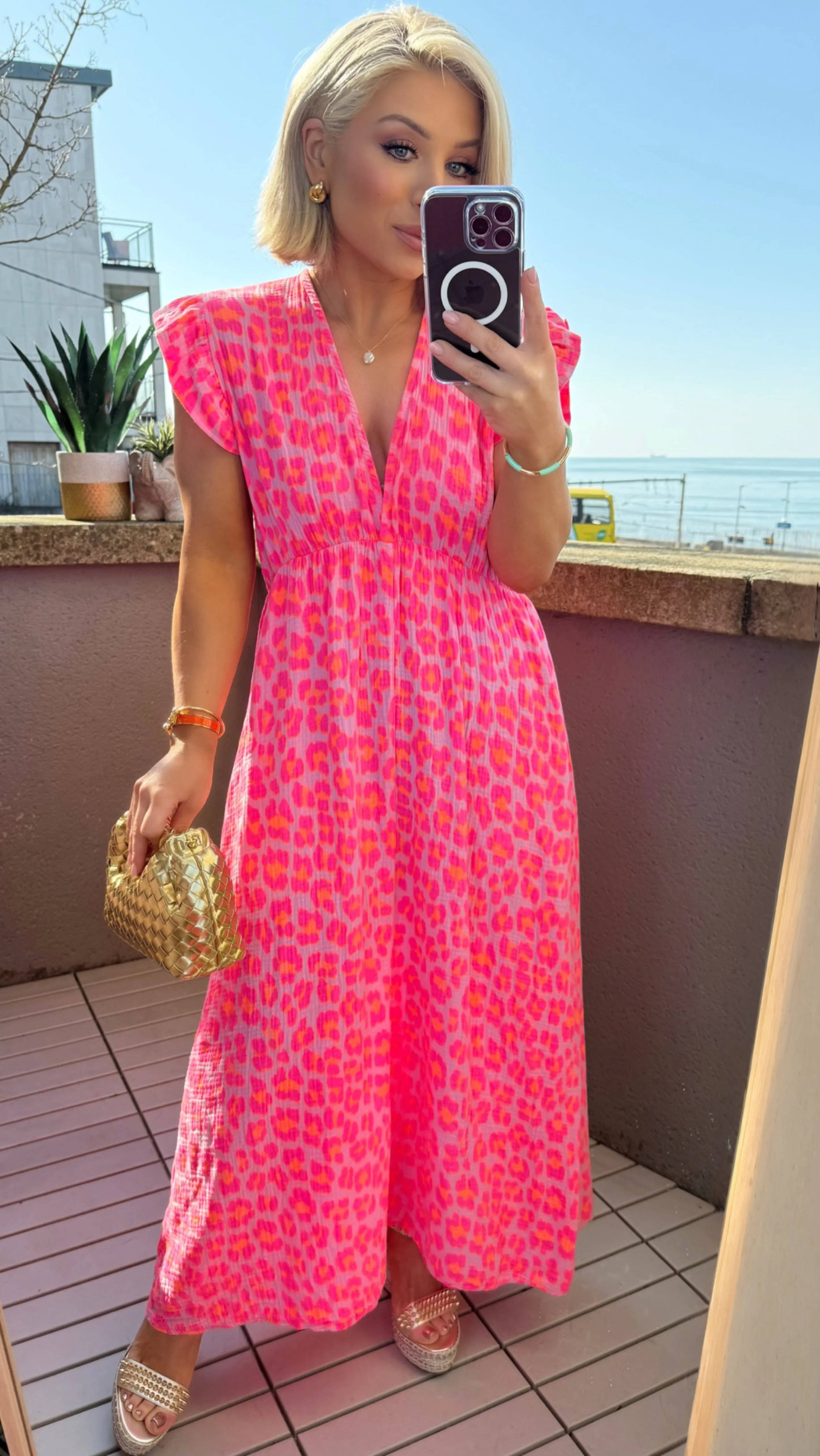 LILA ANIMAL PRINT DRESS - NEON PINK/LILAC