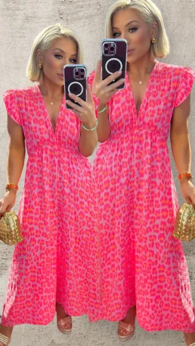 LILA ANIMAL PRINT DRESS - NEON PINK/LILAC