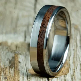 Rugged Black Walnut wood and titanium ring