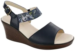SAS Heather Quarter Strap Wedge Sandal- Navy/Multisnake