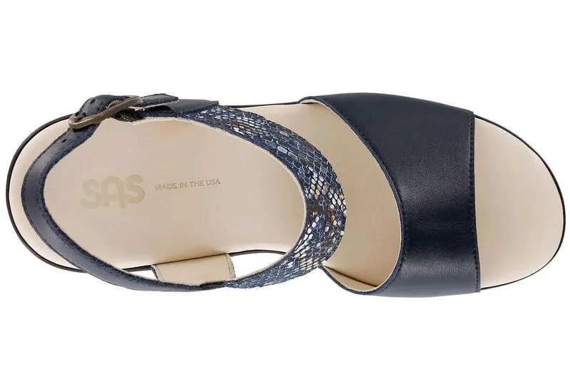 SAS Heather Quarter Strap Wedge Sandal- Navy/Multisnake