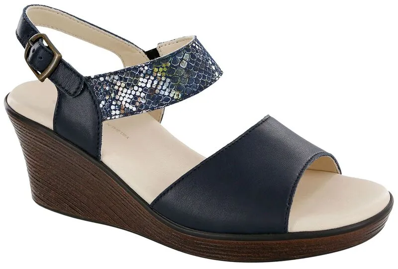 SAS Heather Quarter Strap Wedge Sandal- Navy/Multisnake